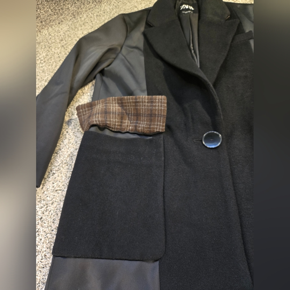 Zara Oversized Black Blazer Style Coat Duel Fabric Size Medium Womens EUC - Picture 4 of 11